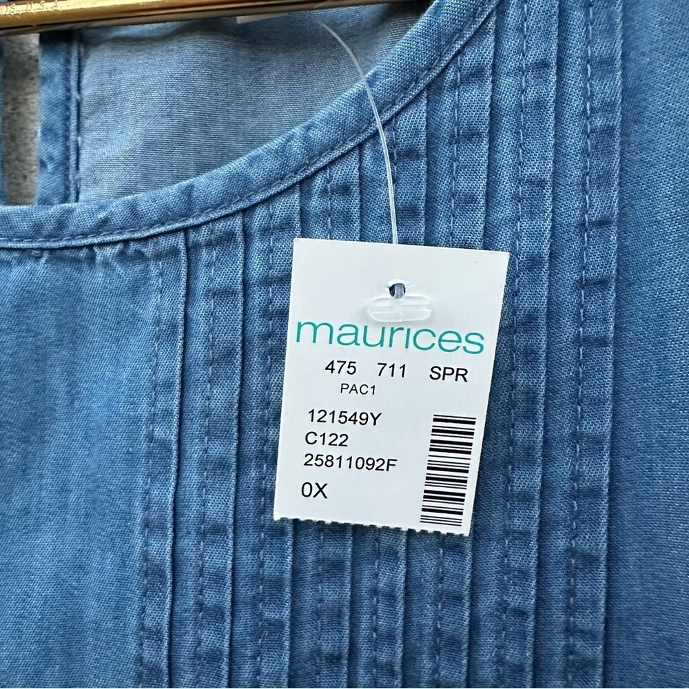 Maurices Chambray Pleated Flutter Sleeve Tank Lyocell Denim Blouse 0X NWT - Picture 6 of 11